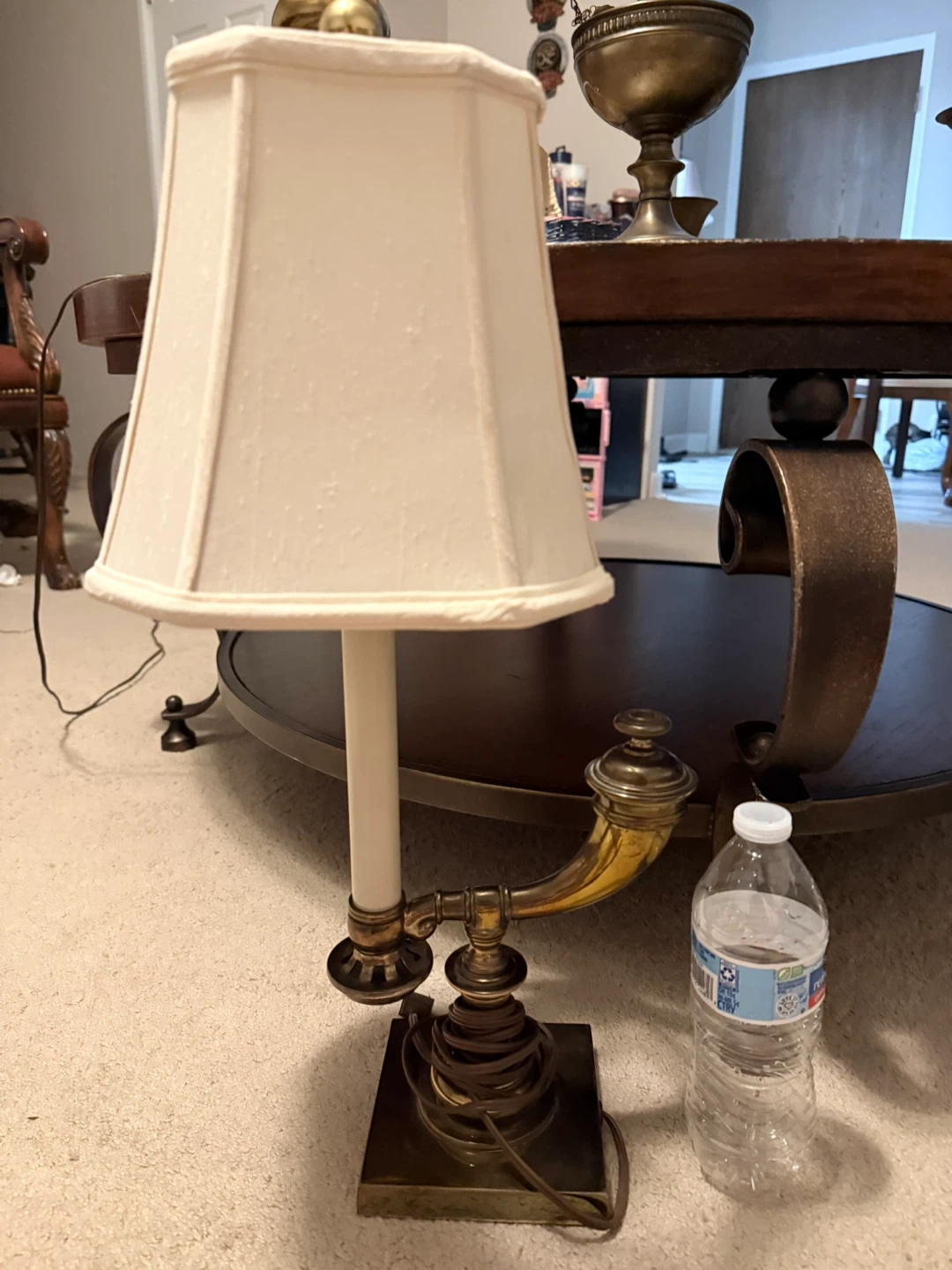 Vintage Brass Horn Style Desk Lamp with Cream Shade - photo 4