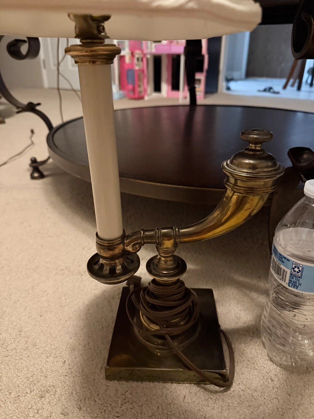 Vintage Brass Horn Style Desk Lamp with Cream Shade - photo 3