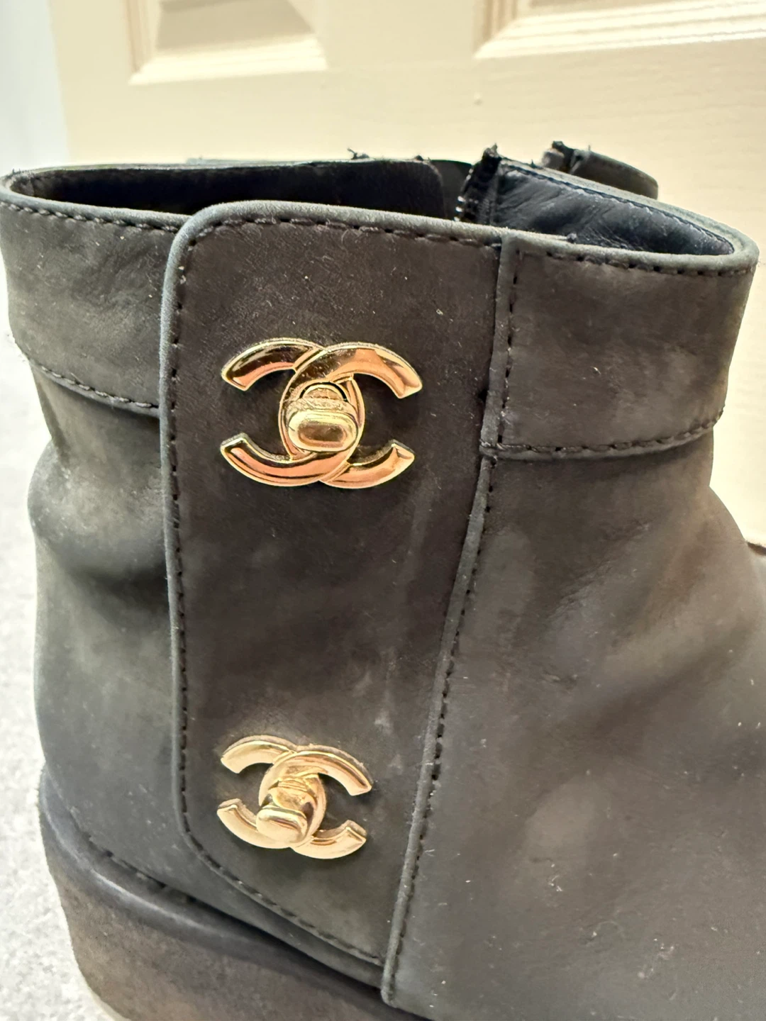Authentic Chanel Black Suede Leather Ankle Boots - photo 3