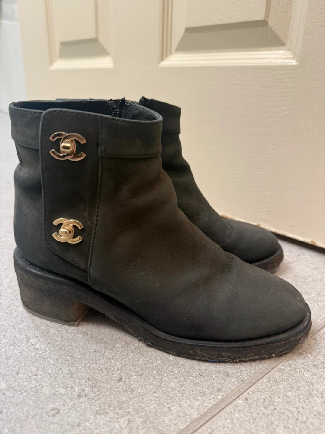 Authentic Chanel Black Suede Leather Ankle Boots - photo 2
