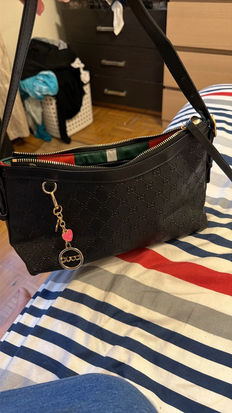 Gucci Black Embossed Leather Shoulder Bag