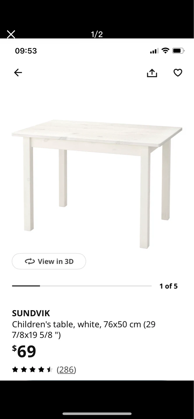 IKEA SUNDVIK Children's Table - White 76x50 cm