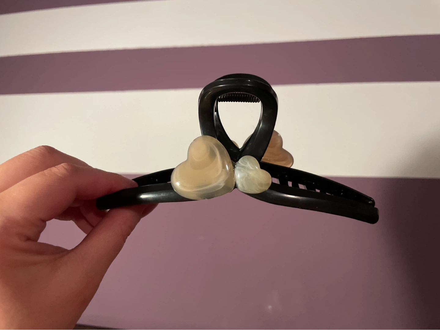 Black Hair Claw Clip with Heart Embellishments