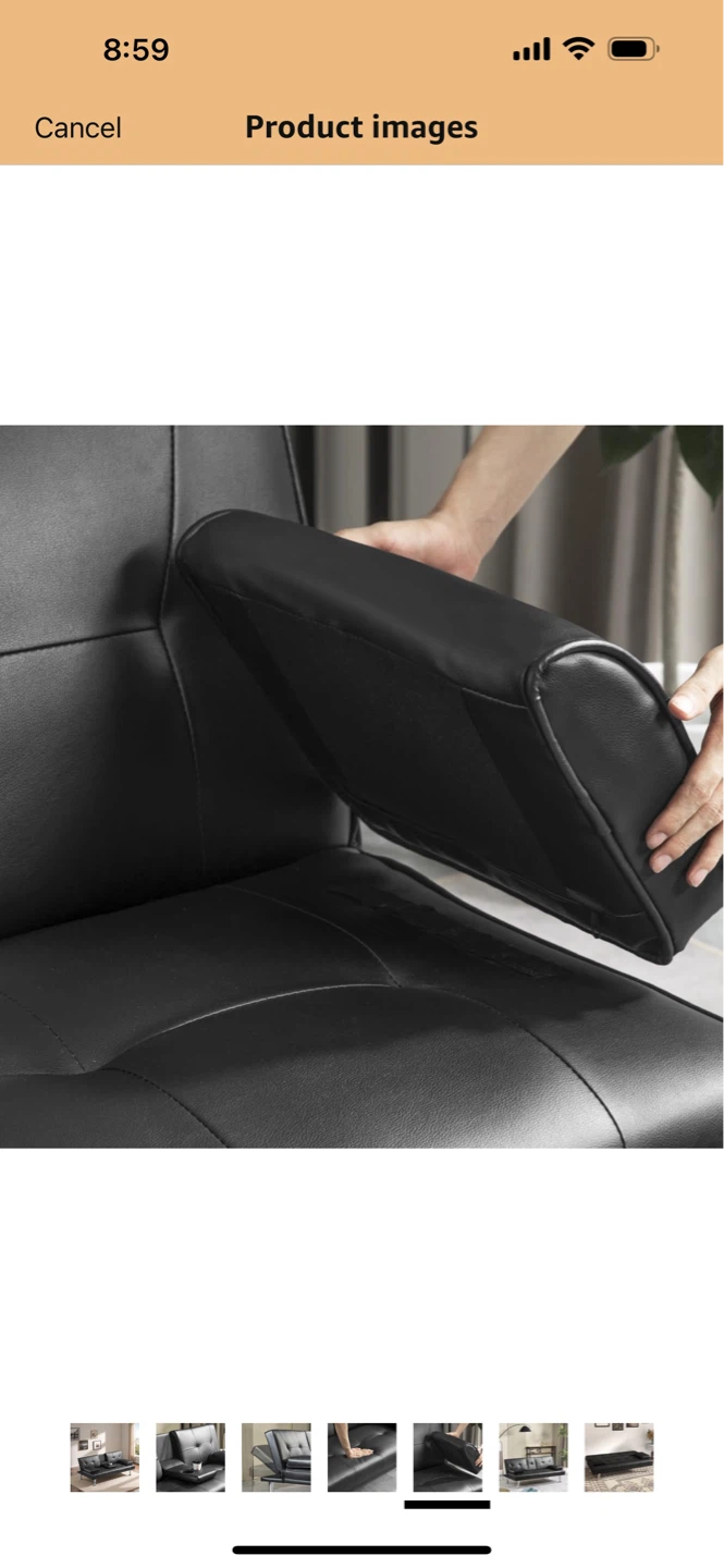 Black Faux Leather Futon Sofa Bed with Cup Holders - photo 5