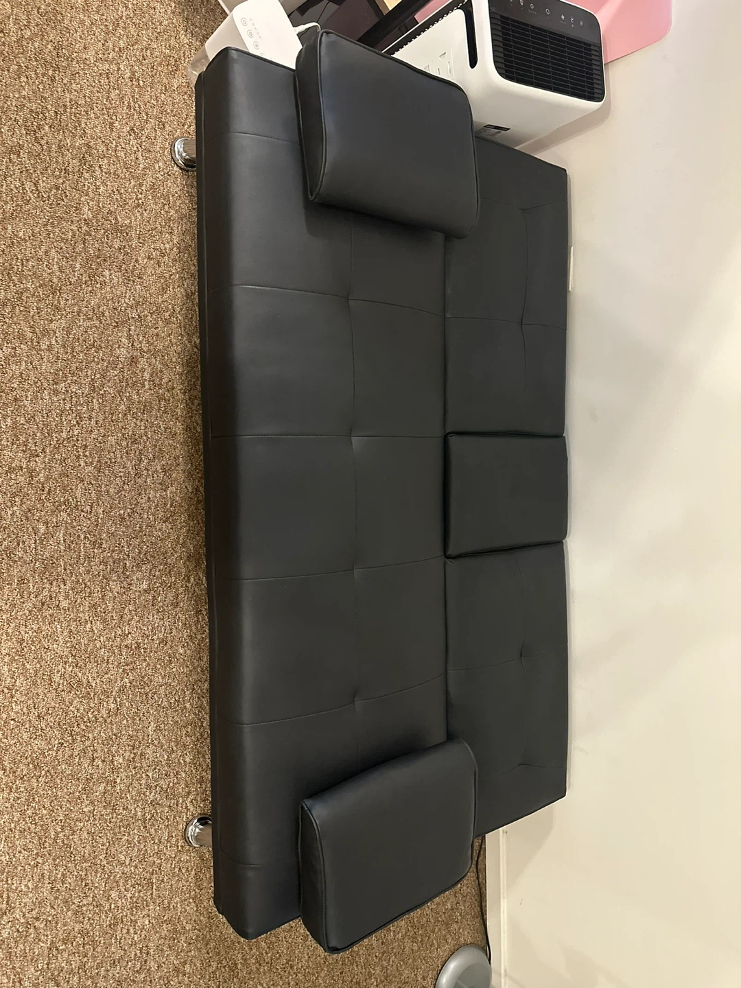 Black Faux Leather Futon Sofa Bed with Cup Holders - photo 4