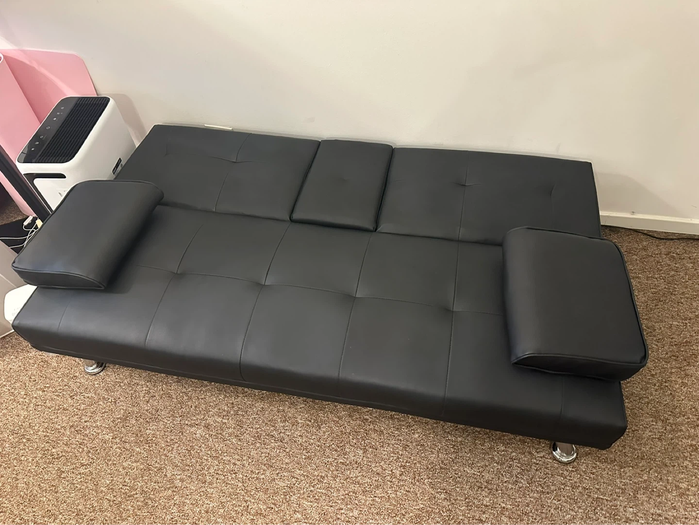 Black Faux Leather Futon Sofa Bed with Cup Holders - photo 3