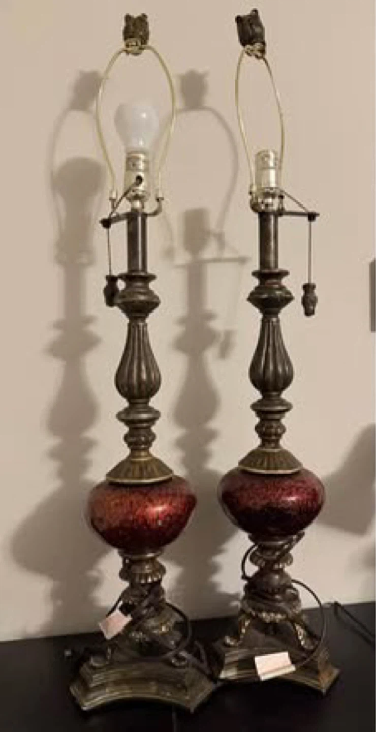 Pair of Vintage Table Lamps with Red Glass Bases - photo 3
