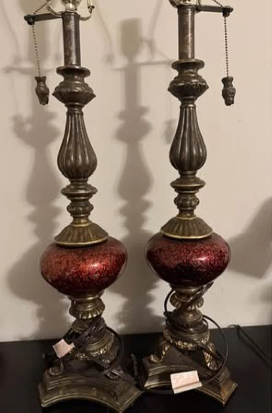 Pair of Vintage Table Lamps with Red Glass Bases - photo 2