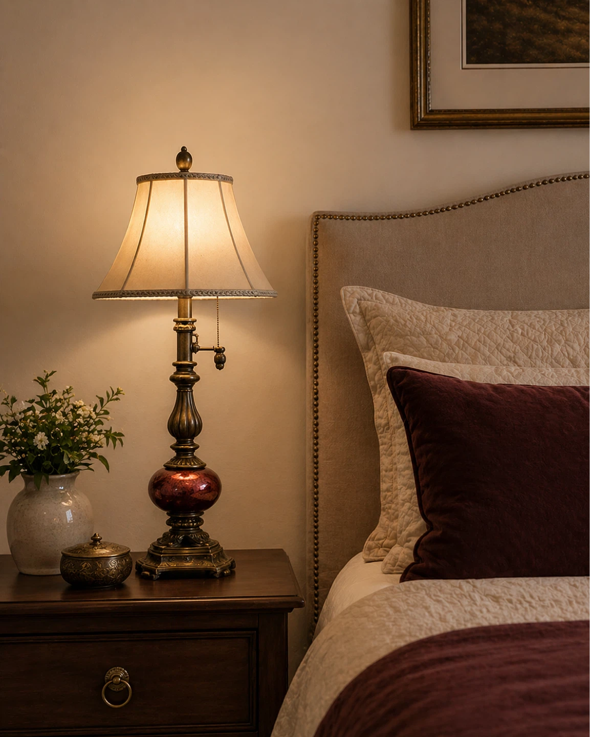 Pair of Vintage Table Lamps with Red Glass Bases