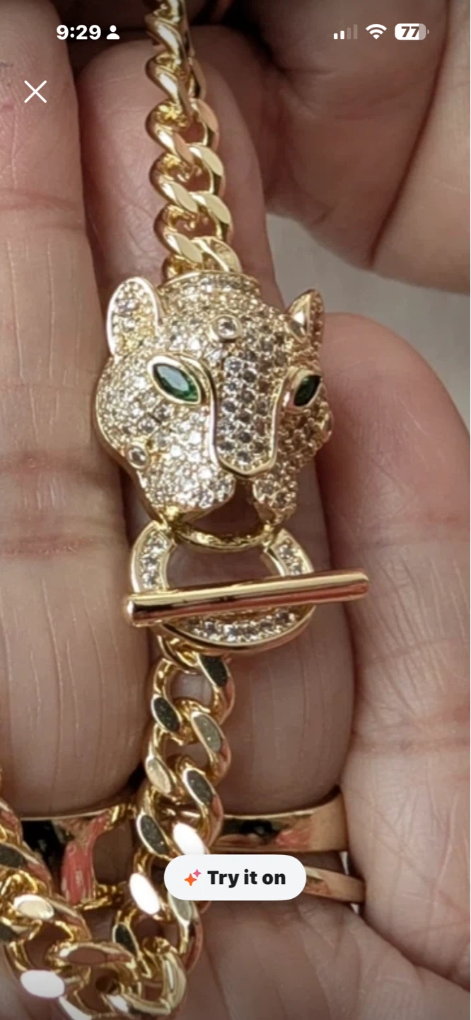 CM 14k Gold  laminatedPanther Charm Bracelet with Rhinestones - photo 2