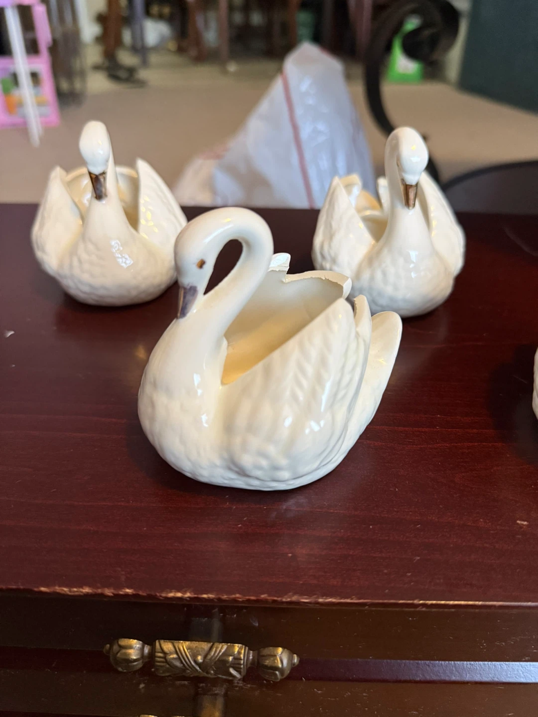 VTG White Ceramic Swan Trinket/Jewelry Holders