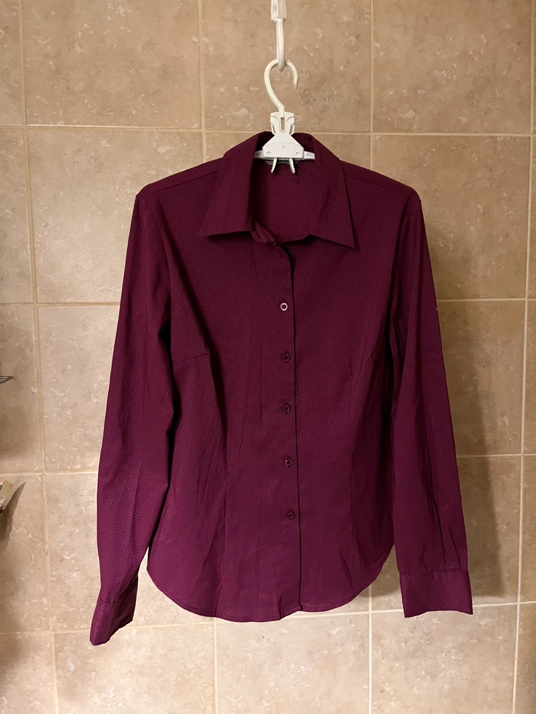 Women's Burgundy Collared Button-Up Shirt