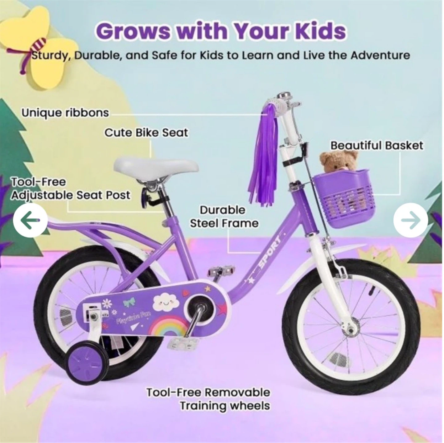 Kids Purple Sport Training Wheel Bike - photo 2