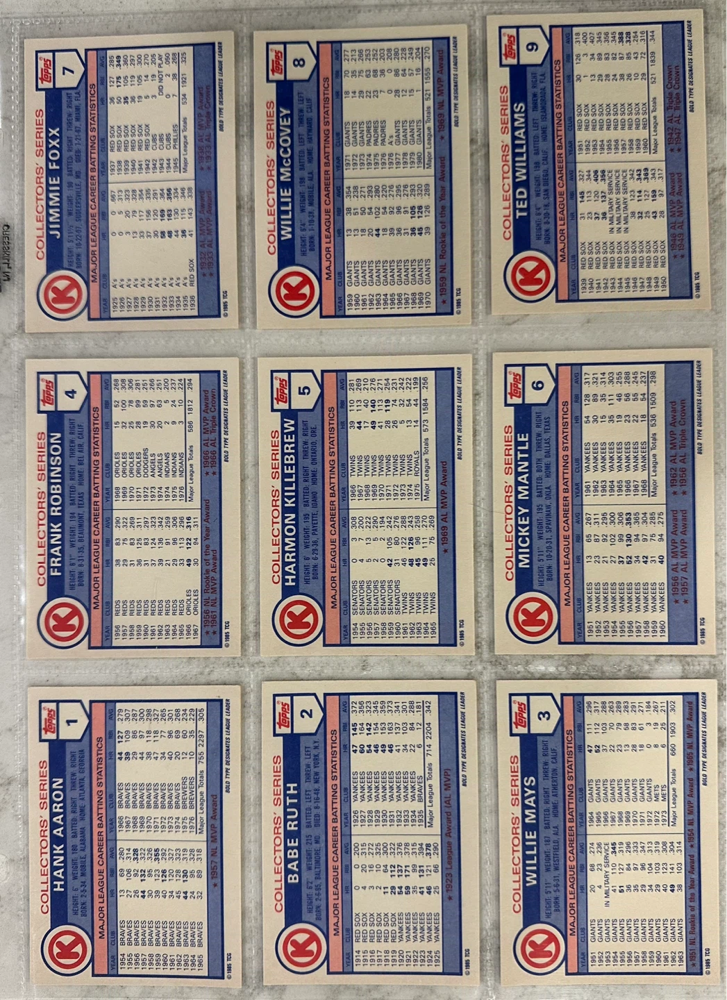 1985 Topps/Circle K Promo. Baseball Home Run Kings Baseball Set - photo 2