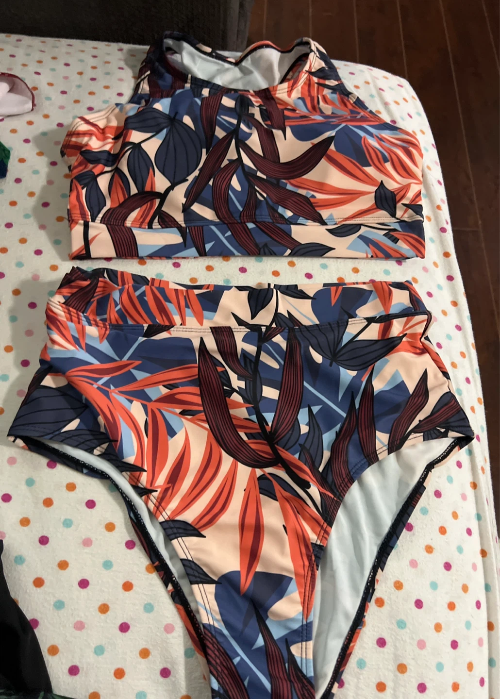 Tropical Print High-Neck Bikini Set