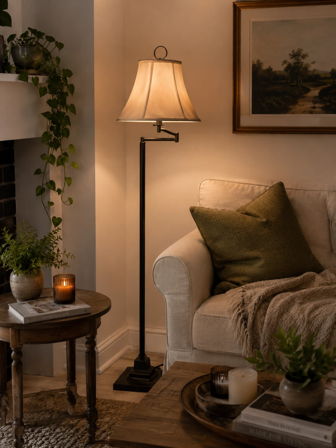 Adjustable Floor Lamp with Beige Shade