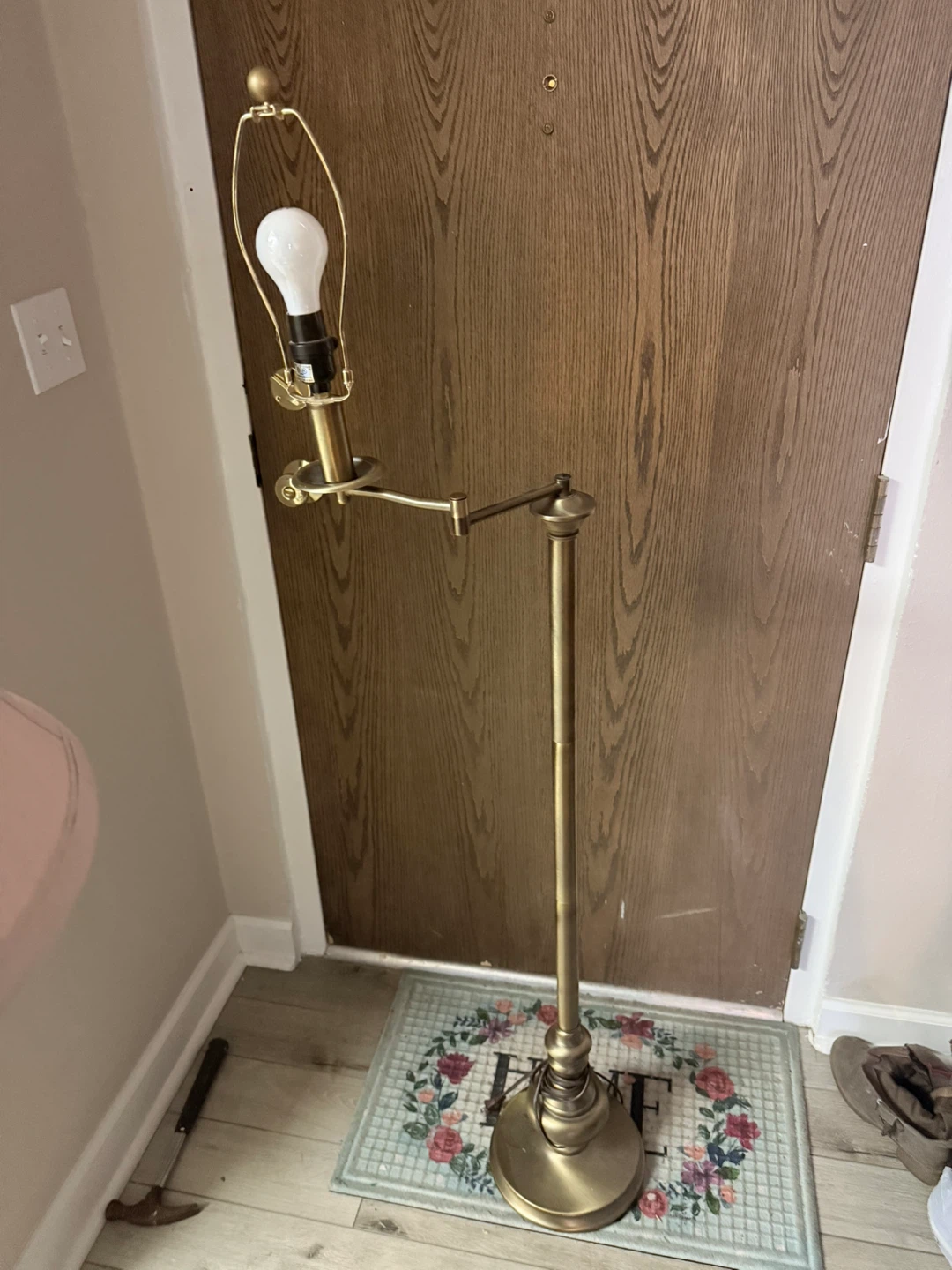 Vintage Brass Adjustable Arm Floor Lamp with Brown Shade - photo 4
