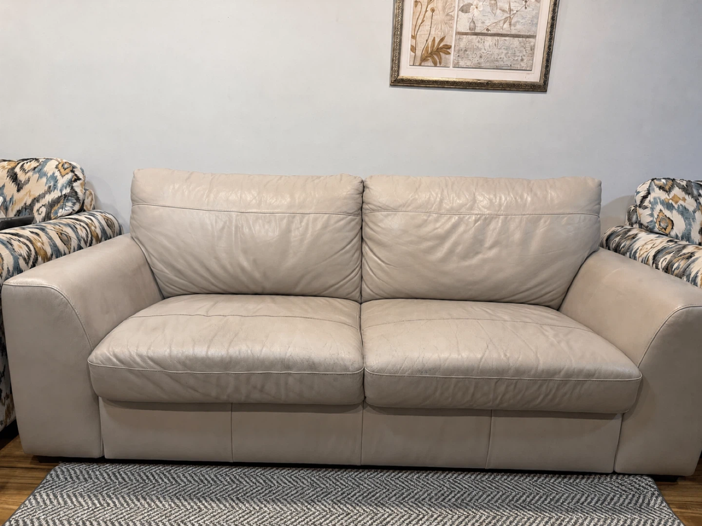 Beige Leather Loveseat Sofa