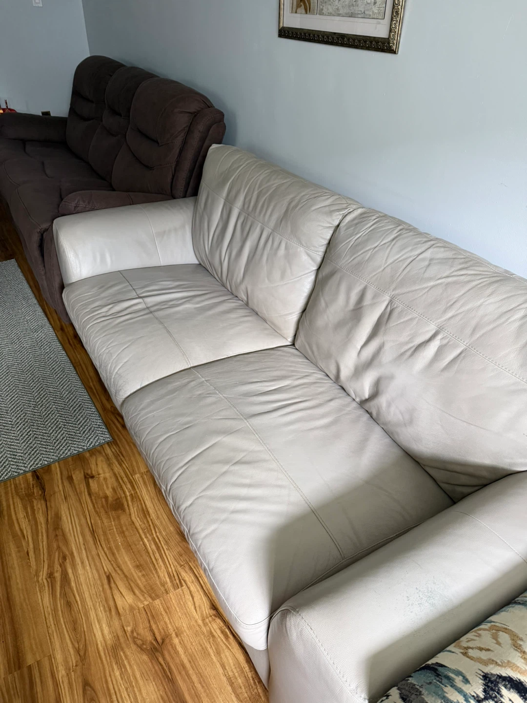 Beige Leather Loveseat Sofa - photo 2
