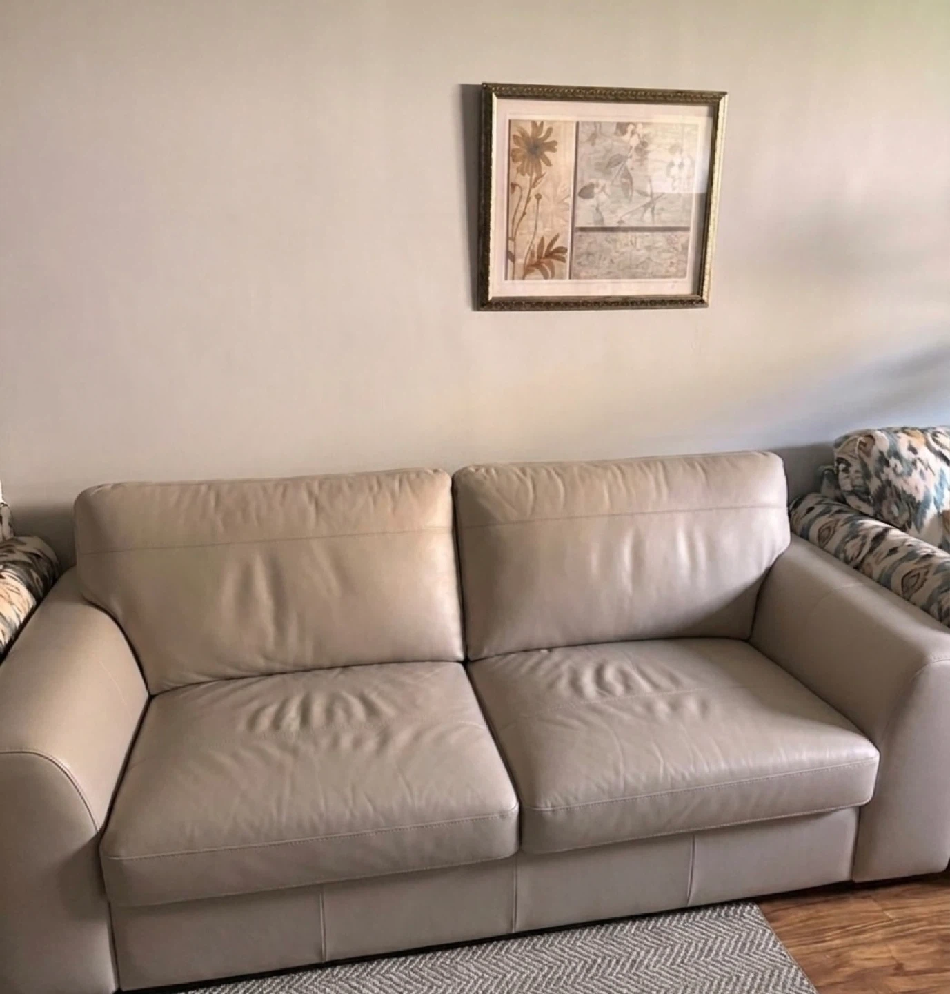 Beige Leather Loveseat Sofa - photo 3