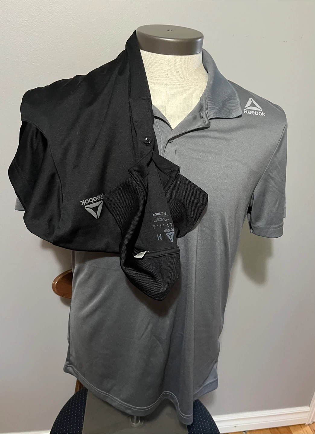 2 Reebok Black and grey Short Sleeve Polo Shirt Size M