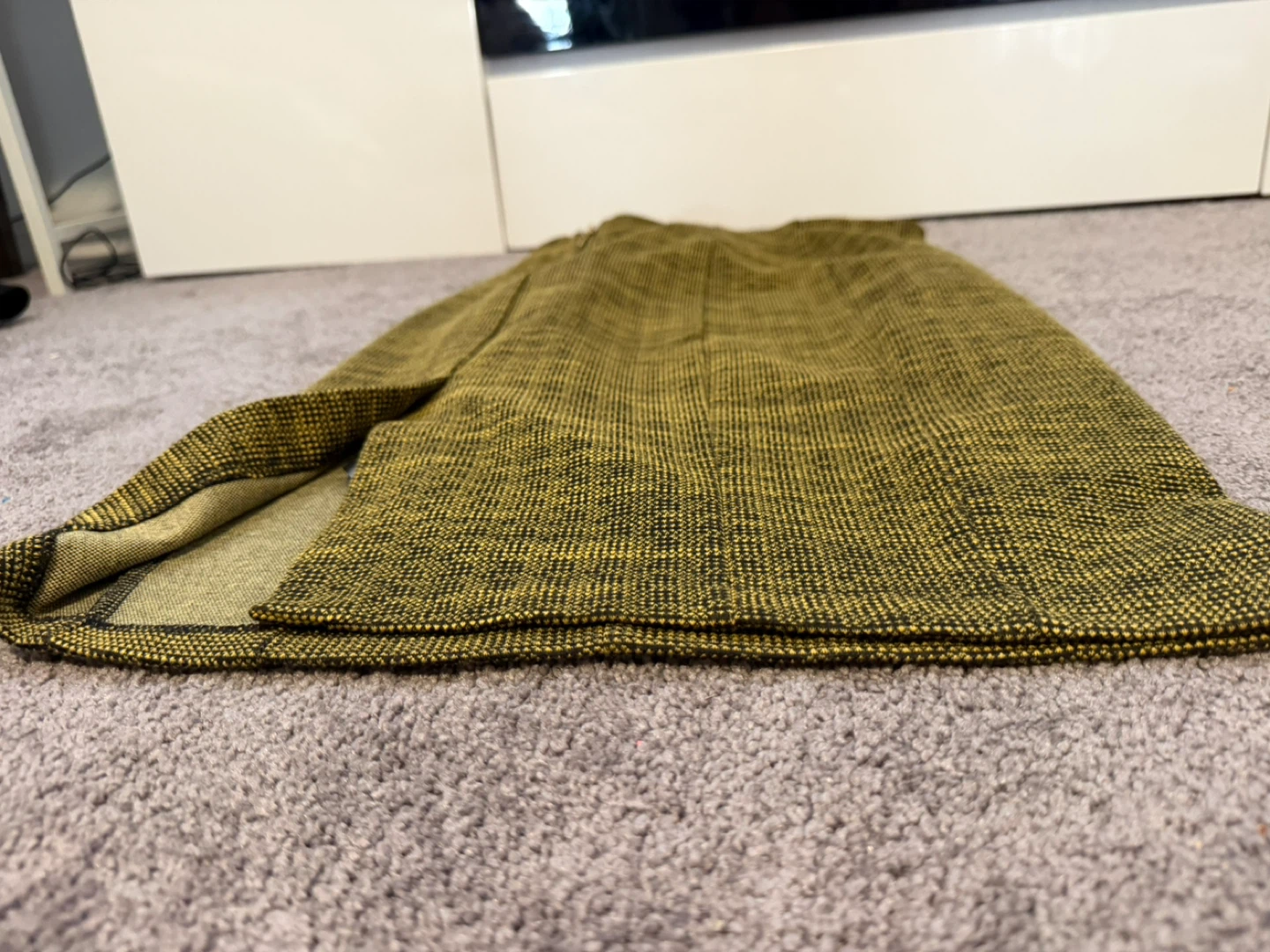 Green and Black Tweed Skirt with Slit