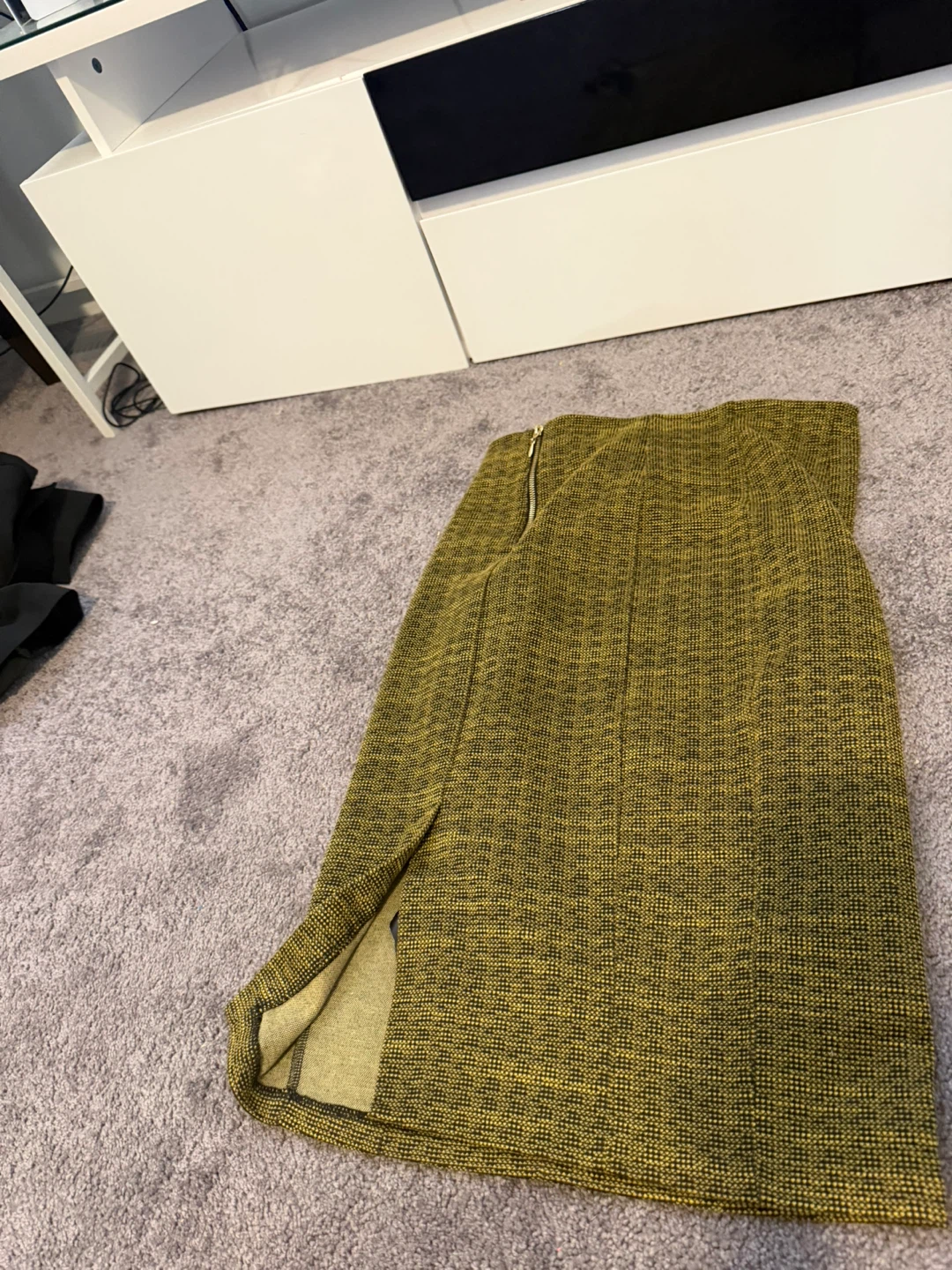 Green and Black Tweed Skirt with Slit - photo 2