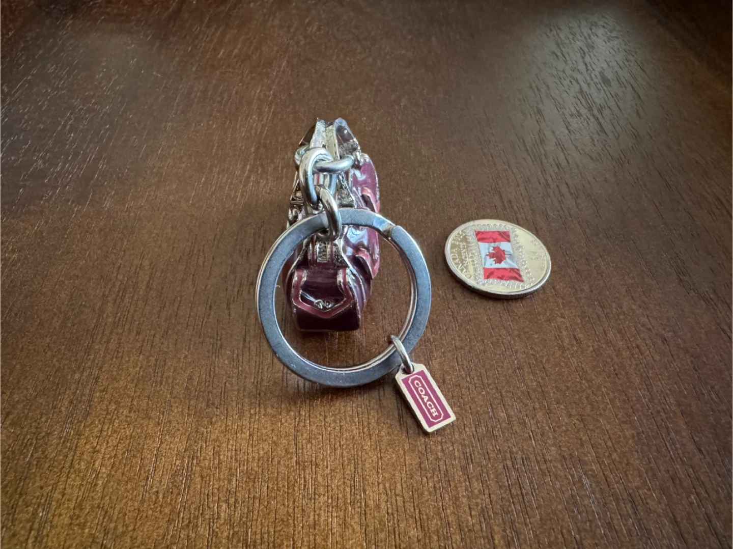 Vintage Burgundy/Silver Enamel Coach Satchel Bag Charm Keychain - photo 2