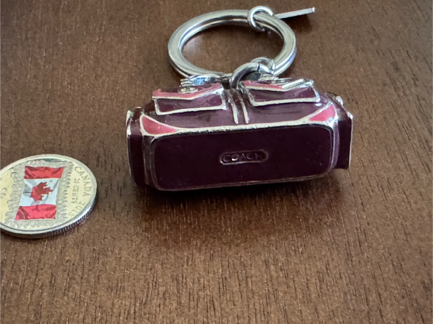 Vintage Burgundy/Silver Enamel Coach Satchel Bag Charm Keychain - photo 5