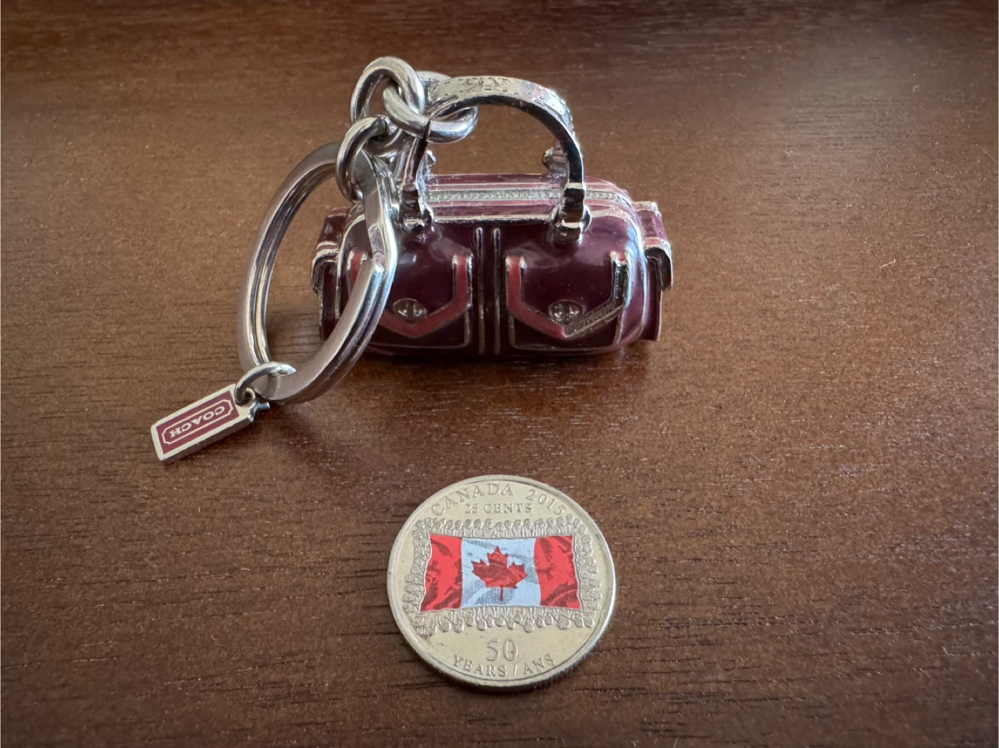 Vintage Burgundy/Silver Enamel Coach Satchel Bag Charm Keychain