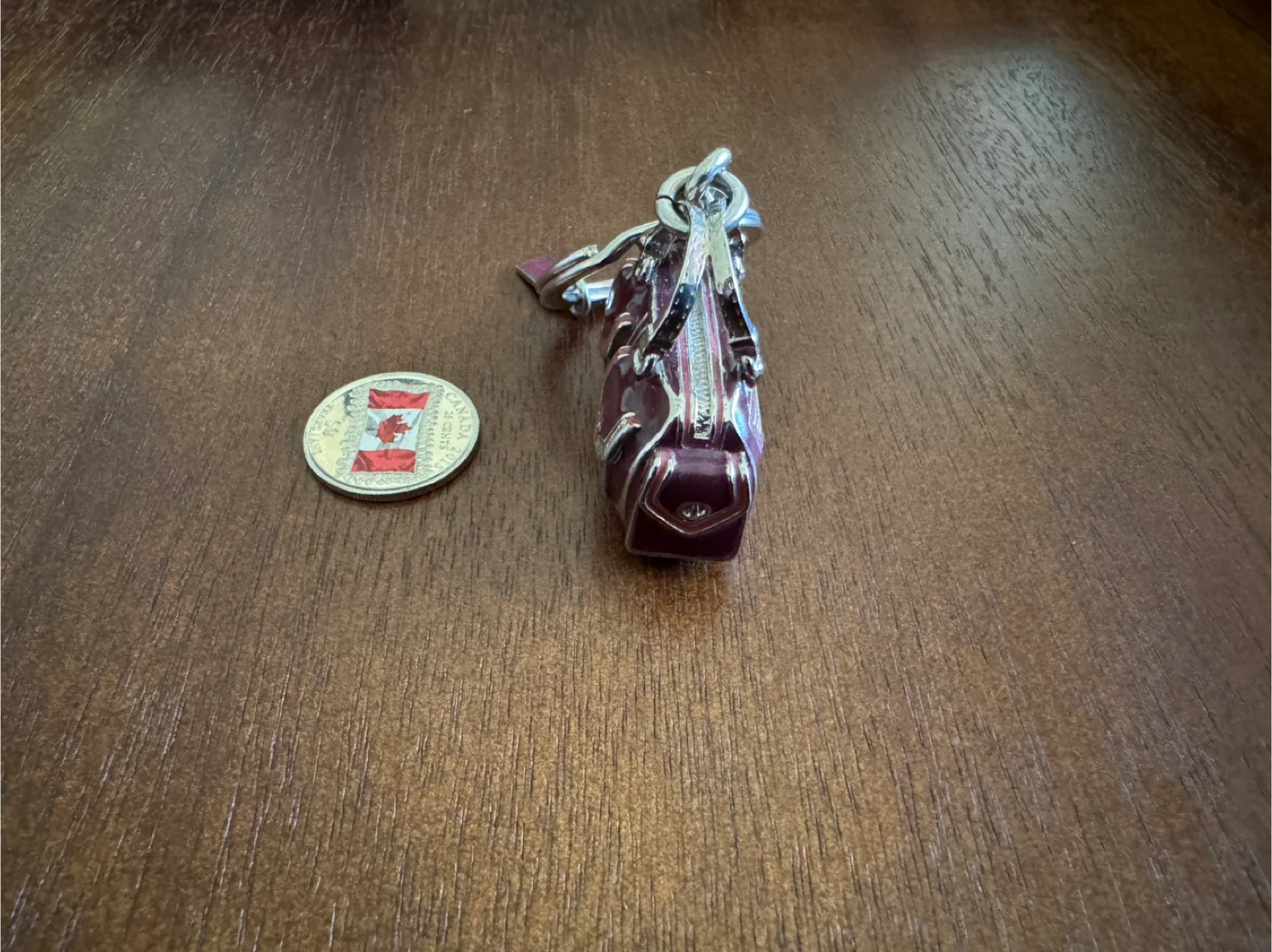 Vintage Burgundy/Silver Enamel Coach Satchel Bag Charm Keychain - photo 4