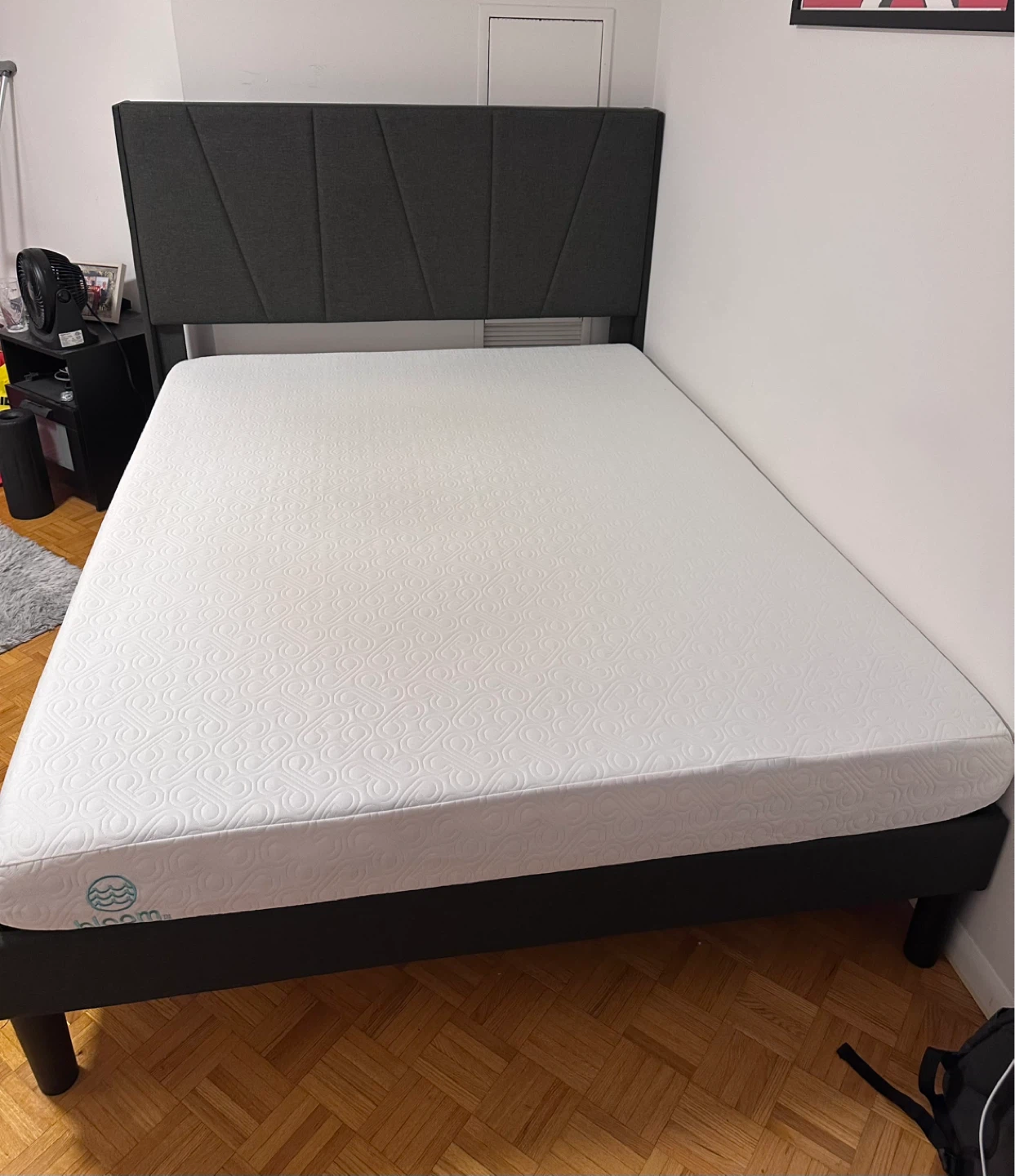 Queen Bed Frame and Bloom Mattress Bundle, Grey, Moving Sale