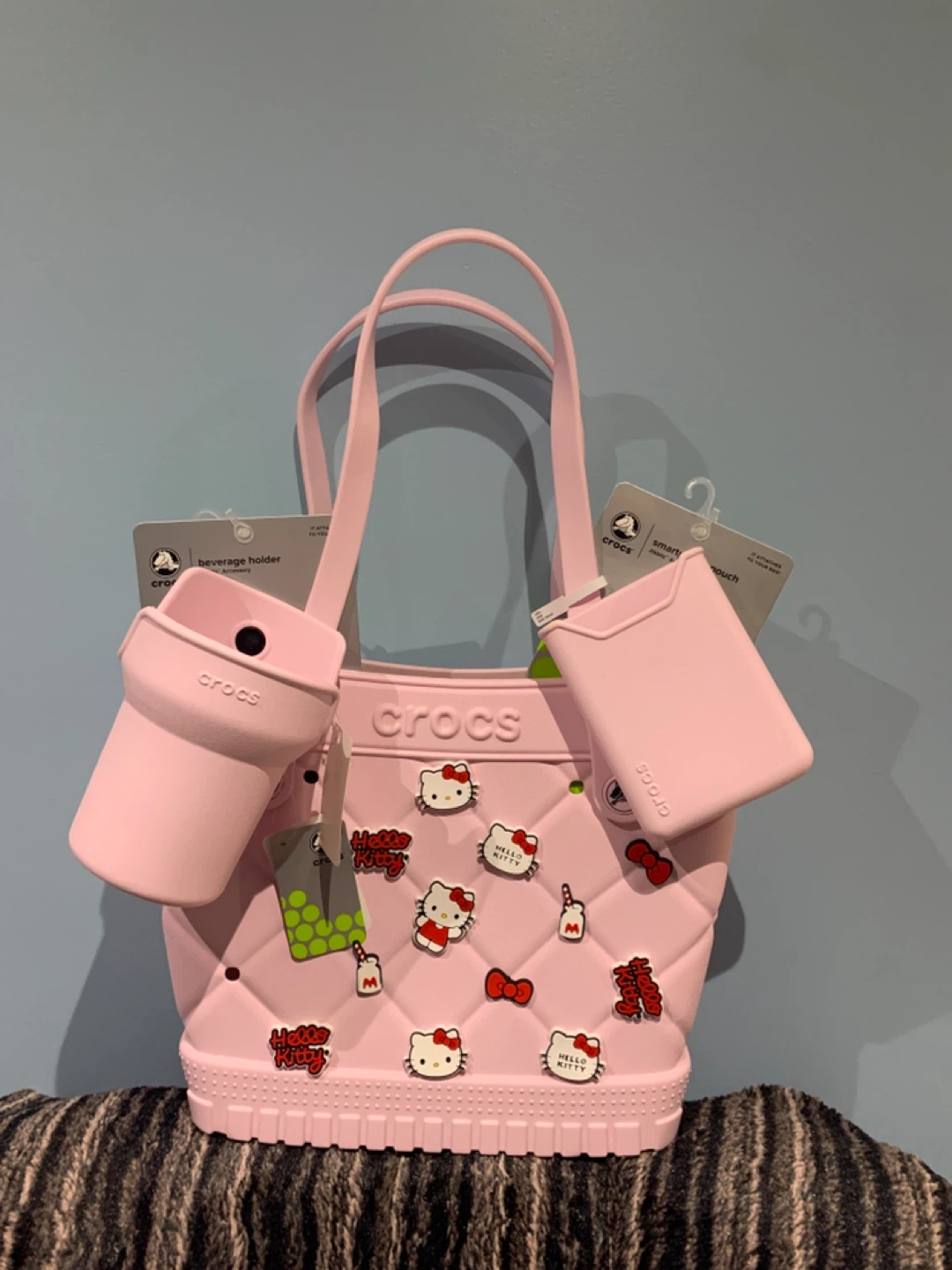 Crocs Hello Kitty Pink Quilted Tote Bag with Accessories