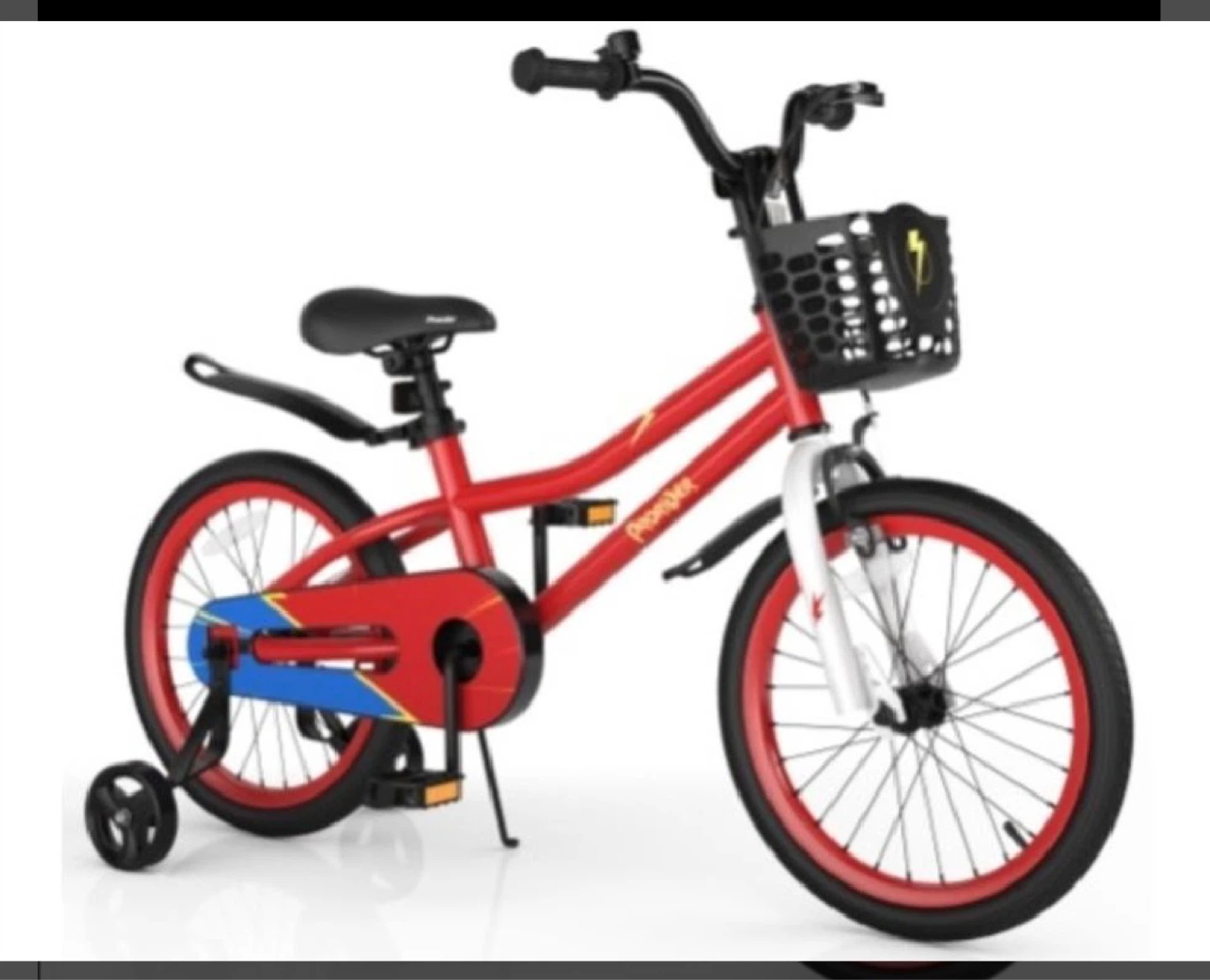 Red Kids Bicycle with Training Wheels and Basket