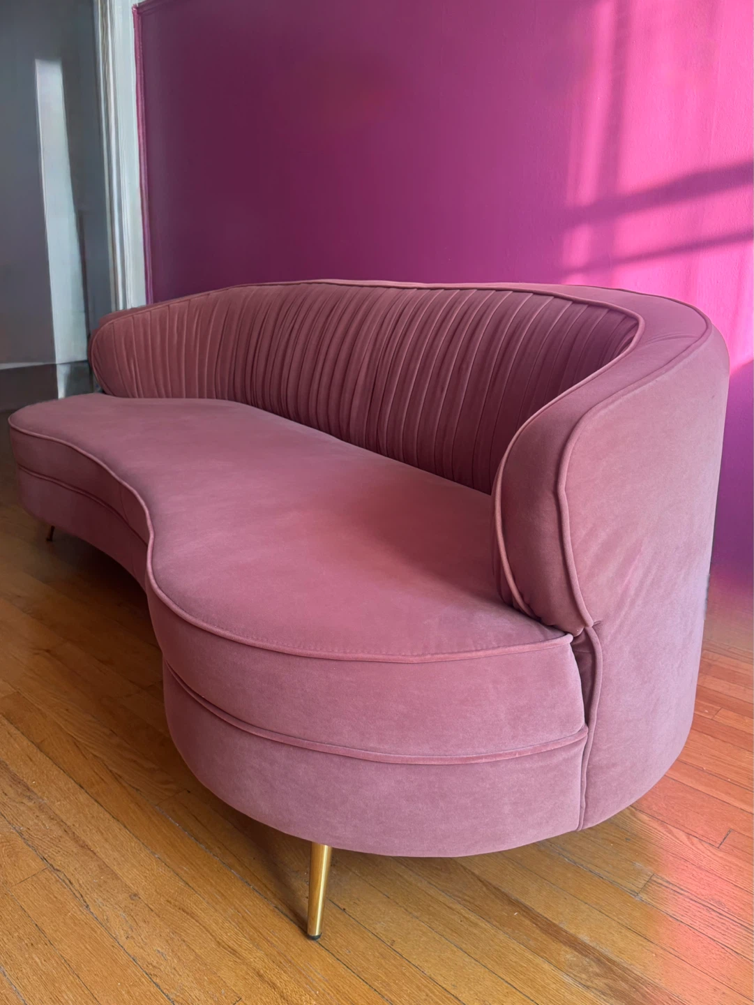 Pink Velvet Curved Sofa