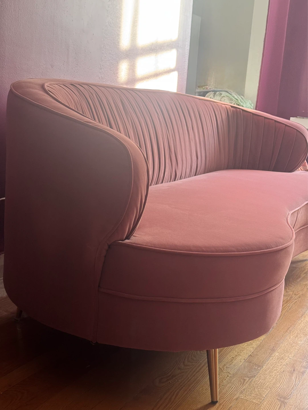 Pink Velvet Curved Sofa - photo 2