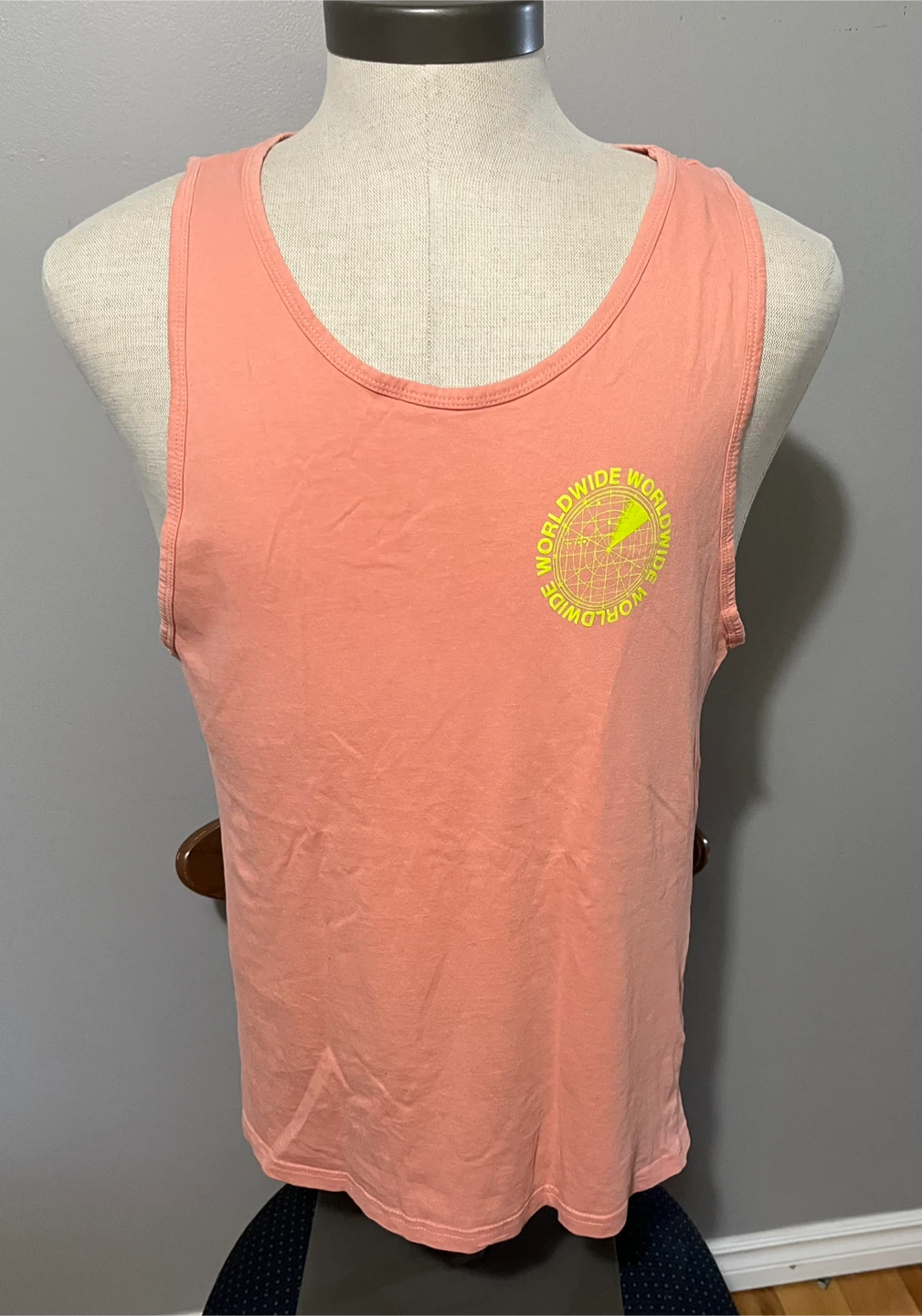 Small size Peach Tank Top with "Worldwide" Graphic