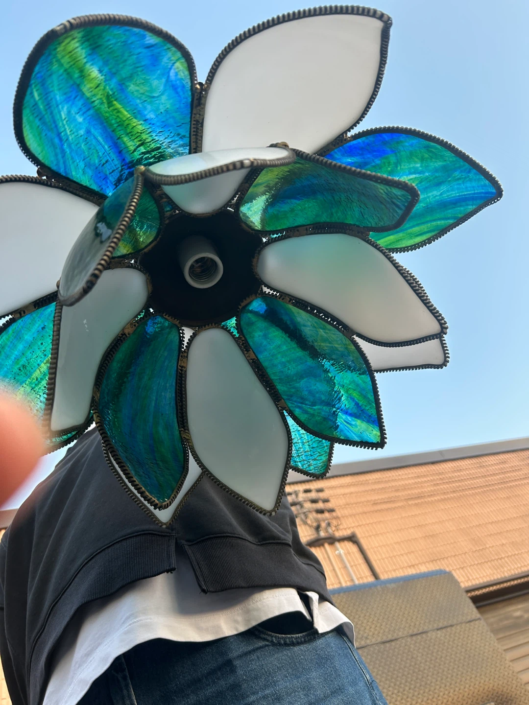 Stained Glass Flower Lamp Shade Pendant - photo 2