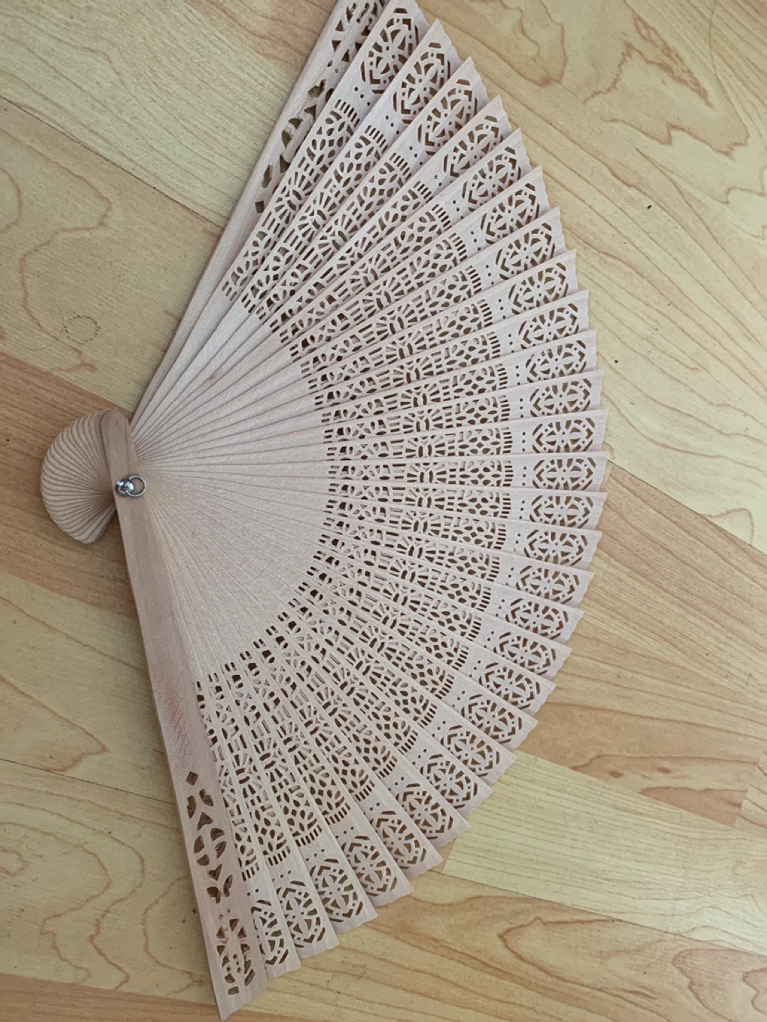 Wooden Hand Fan with Carved Design