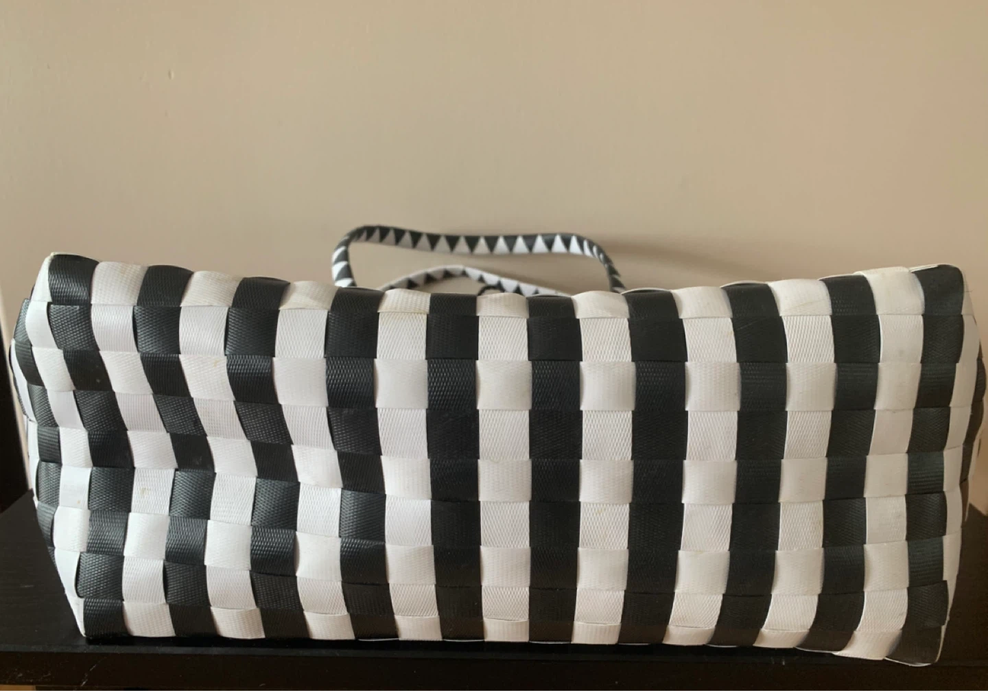 Black and White Striped Woven Tote Bag - photo 4