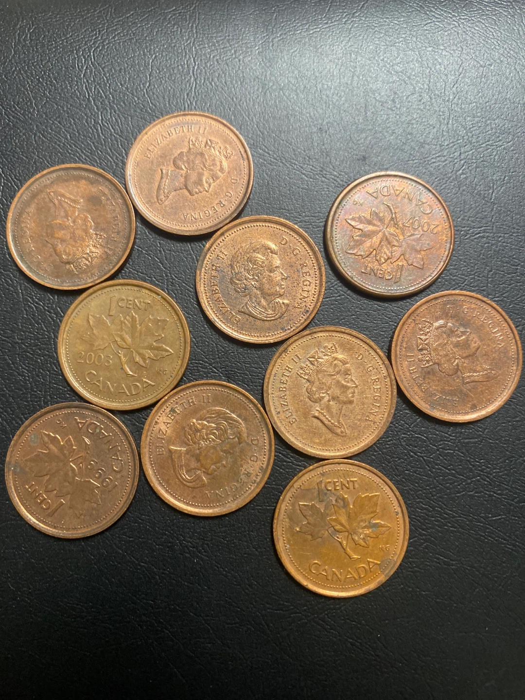 10 Canadian 1 Cent Coins
