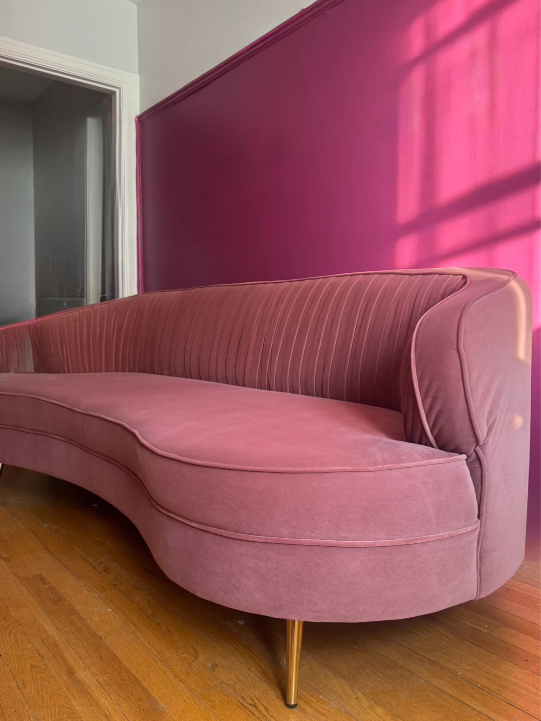 Pink Velvet Curved Sofa - photo 4