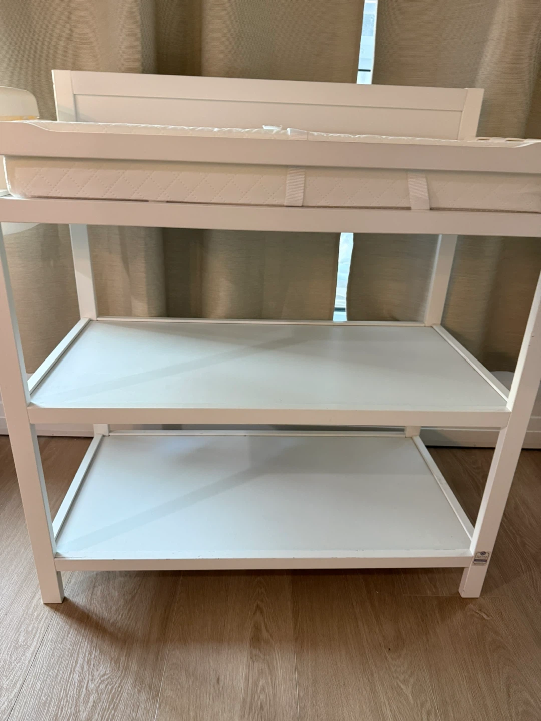 White Changing Table with Shelves and Storage Cans