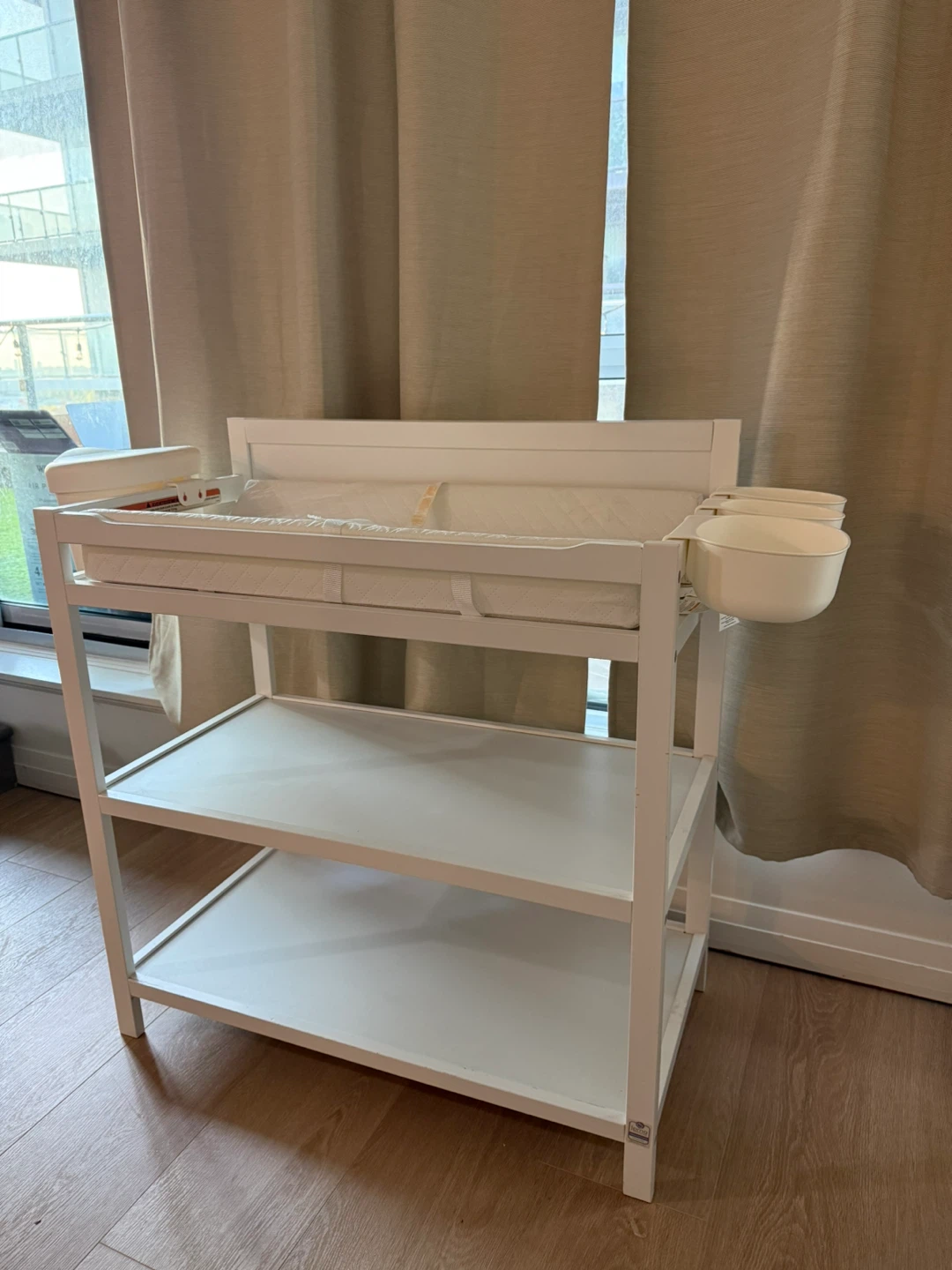 White Changing Table with Shelves and Storage Cans - photo 4
