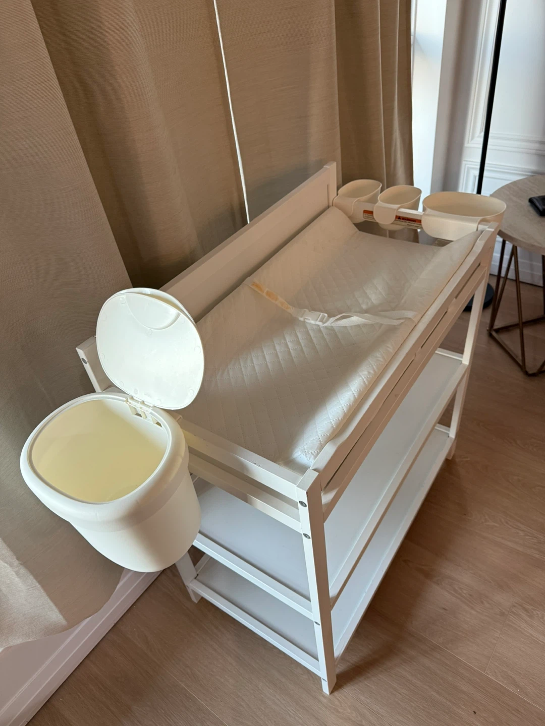 White Changing Table with Shelves and Storage Cans - photo 3