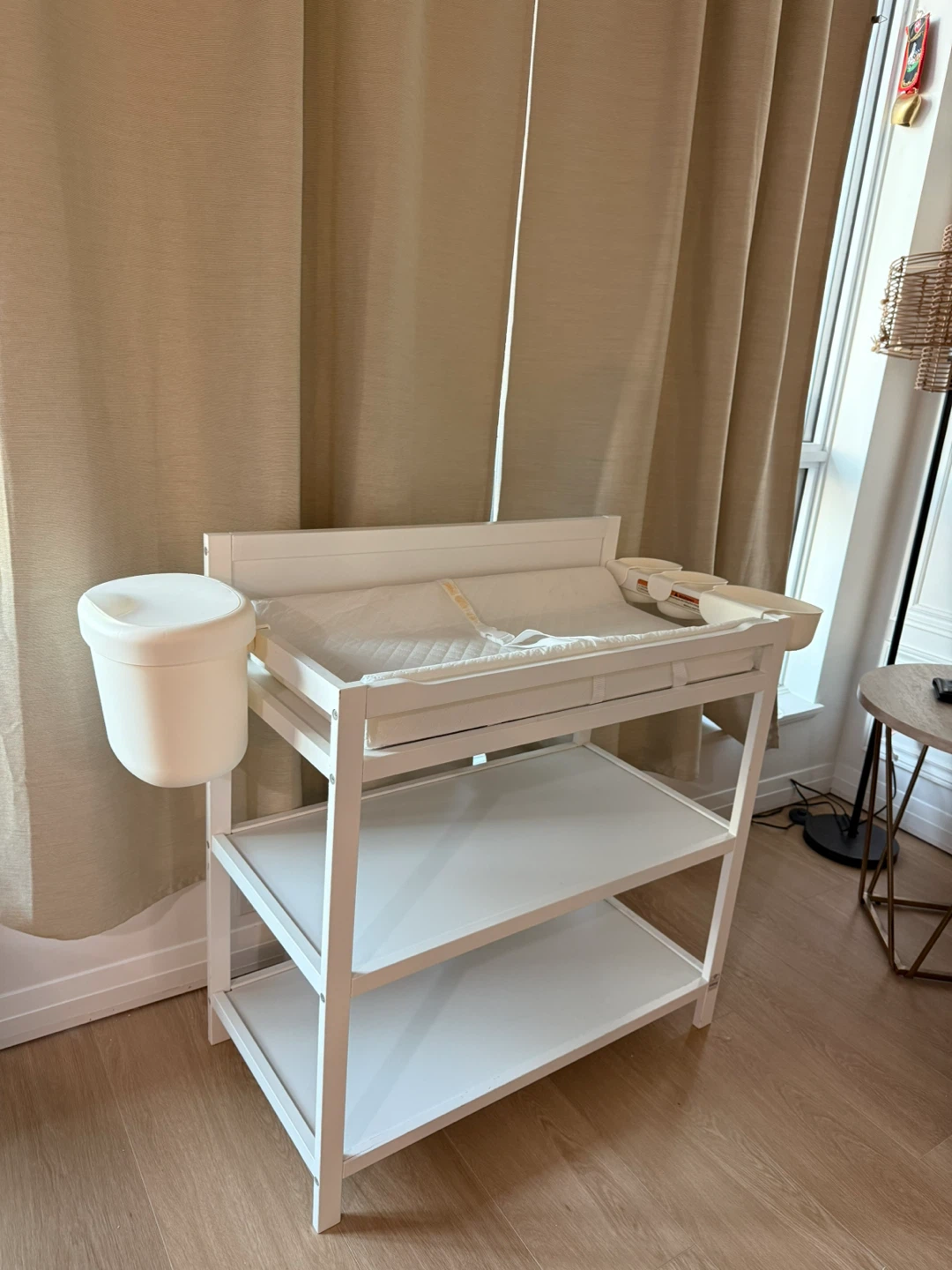White Changing Table with Shelves and Storage Cans - photo 5