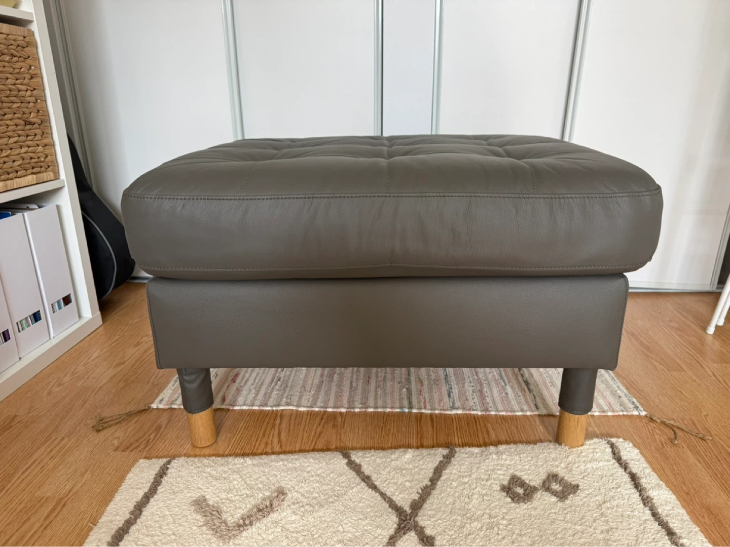 IKEA MORABO Leather Ottoman / Footstool (Light Grey) - photo 3