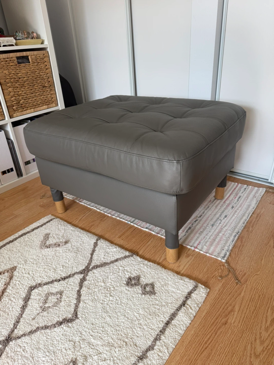 IKEA MORABO Leather Ottoman / Footstool (Light Grey)