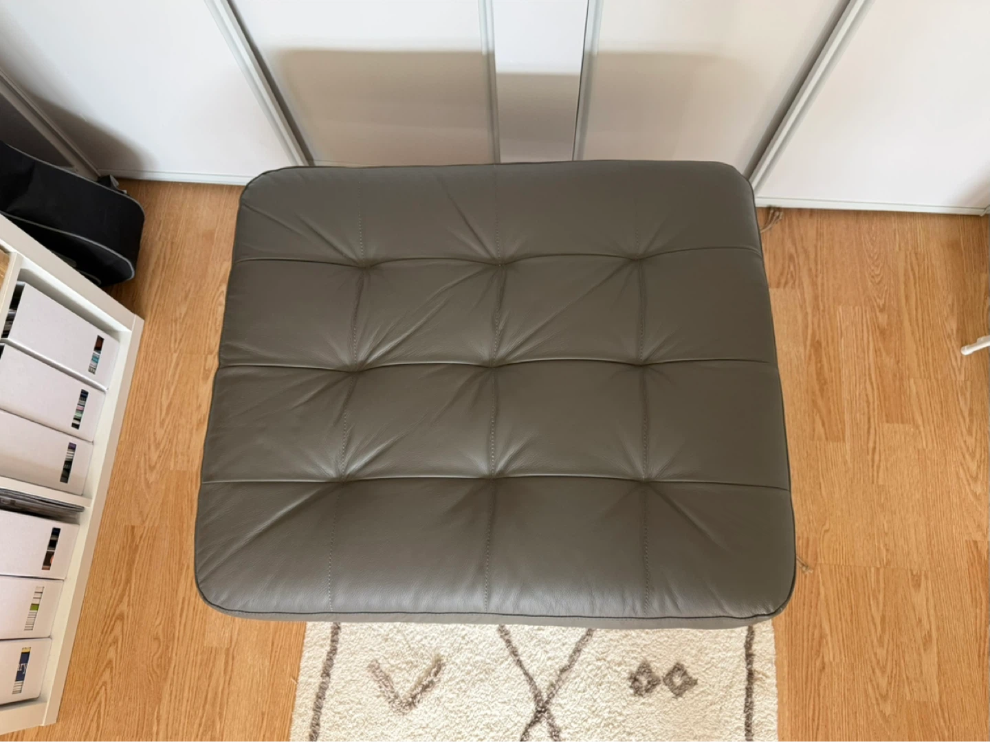 IKEA MORABO Leather Ottoman / Footstool (Light Grey) - photo 4