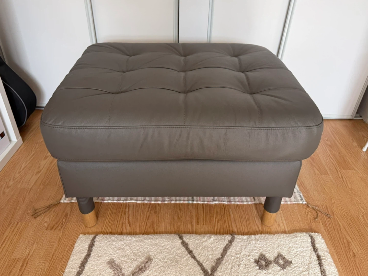 IKEA MORABO Leather Ottoman / Footstool (Light Grey) - photo 2